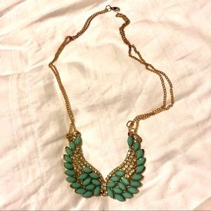 Crystal Diamond Teal Angel Wing Accent Necklace